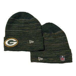 TWO Green Bay Packers New Era Cuffed Beanie Knit Hats Inner Lining OSFM
